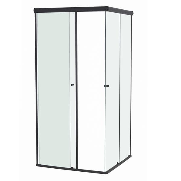 Box para Banheiro 80x190cm Vidro Incolor de Canto de Correr 4 Folhas Preto Basic Speed Temper