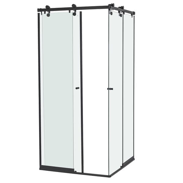 Box para Banheiro 80x190cm Vidro Incolor de Canto de Correr 4 Folhas Preto Elegance Speed Temper