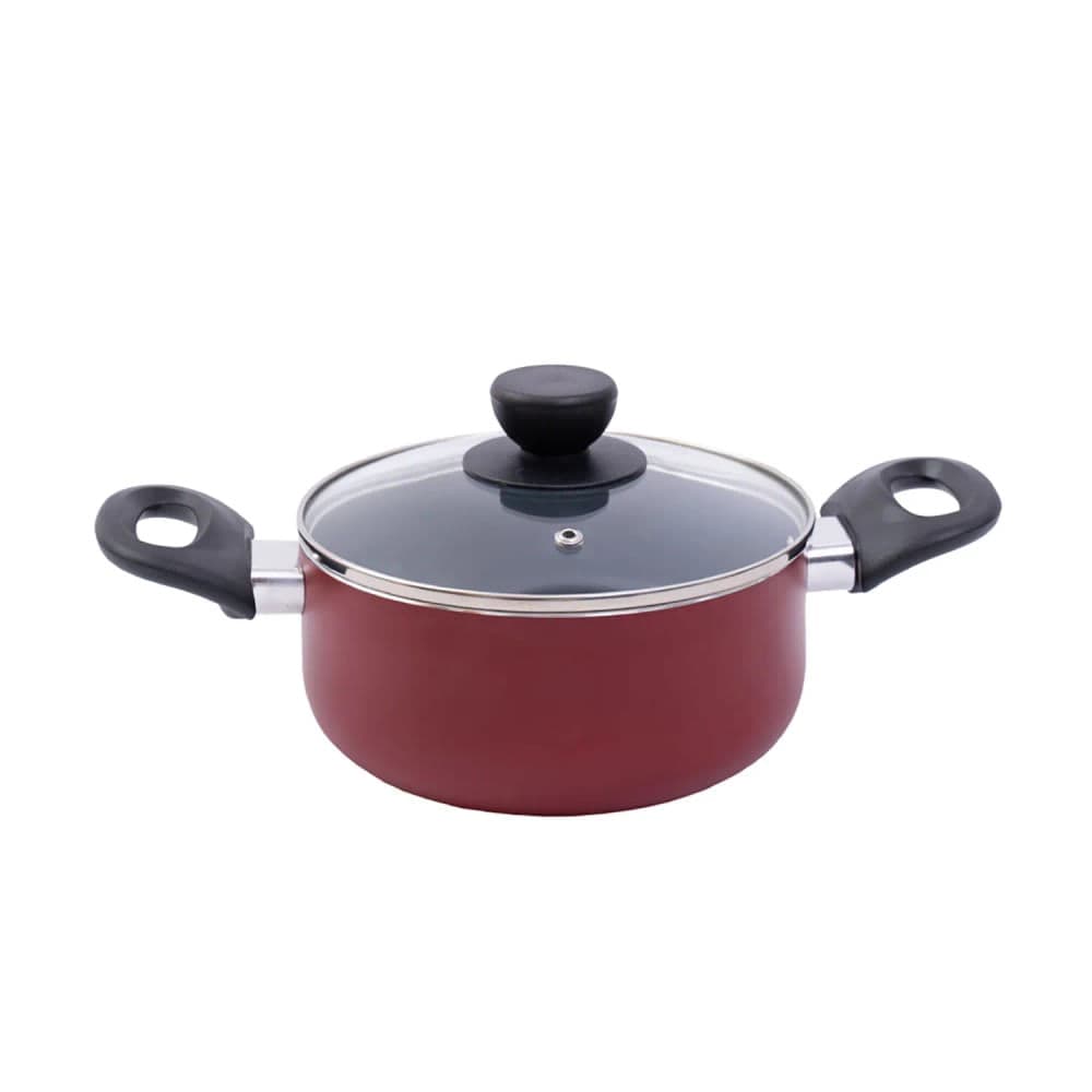 Caçarola com Tampa de Vidro 20cm Vermelha - Oikos