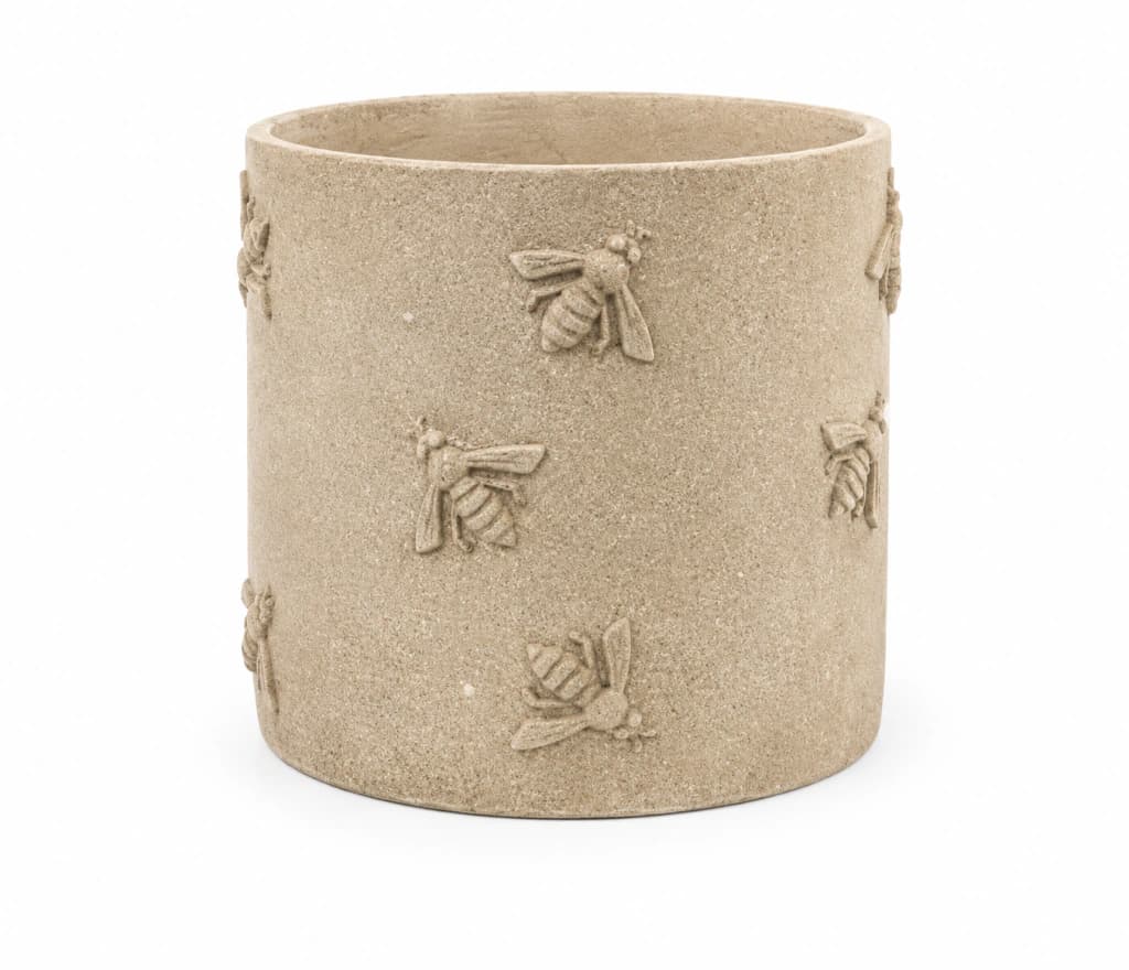 Cachepot de Cimento com Detalhe de Abelha Marrom