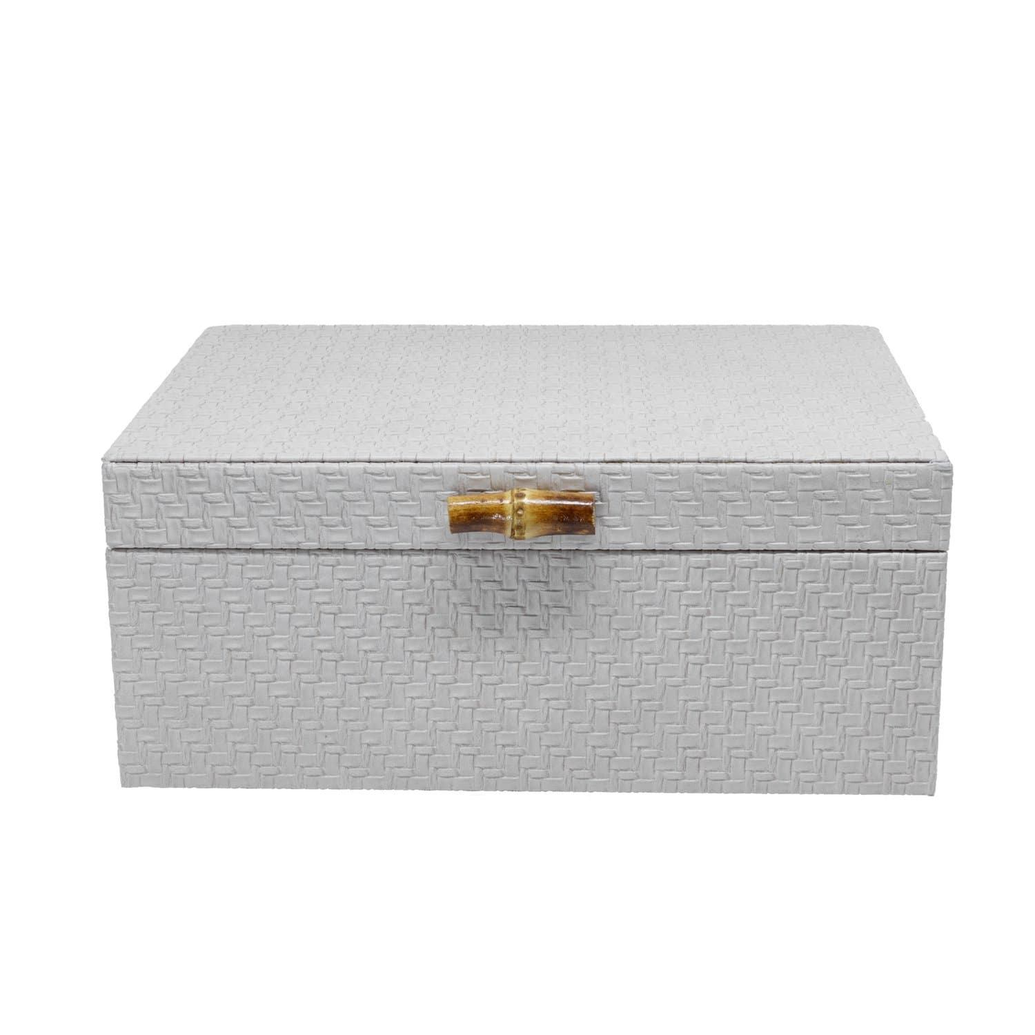 Caixa de Madeira com Puxador de Bambu G BTC Off White 29 x 21,5 cm