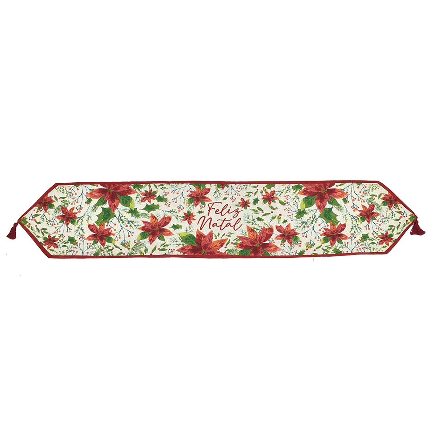 Caminho de Mesa Natalino 35x180cm Feliz Natal Flores - Espressione Christmas