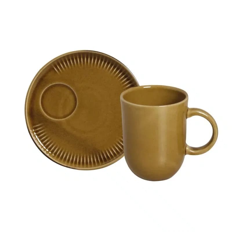 Caneca Coup Com Pires Stoneware Âmbar Porto Brasil 330 ml