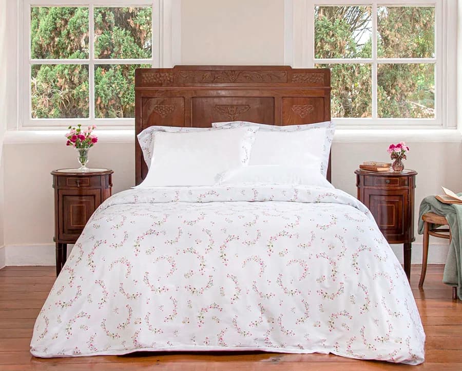 Capa/Duvet para Edredom Queen com 2 Fronhas Bianco Fiori - Cetim 300 Fios - Scavone