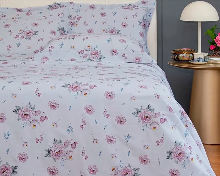 Capa/Duvet para Edredom Queen com 2 Fronhas Blue Roses - Cetim 300 Fios - Scavone
