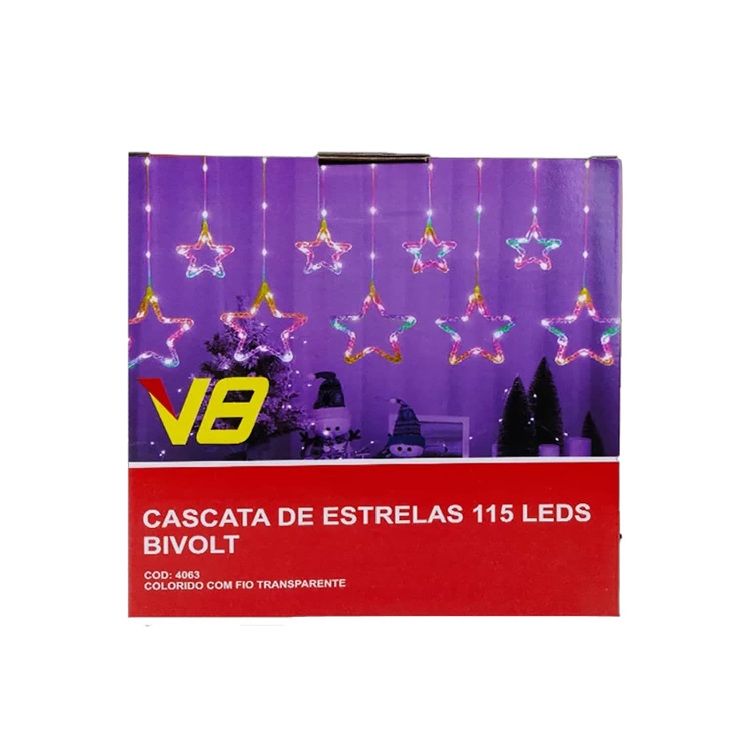 Cascata 115 Led Estrela Colorido 8 Funções Bivolt - V8