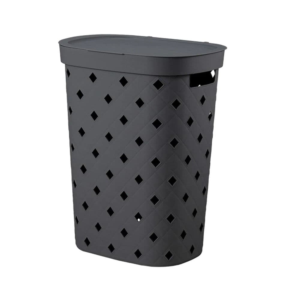 Cesto de Roupas Puffer Com Tampa 49L Cinza Chumbo - Coza