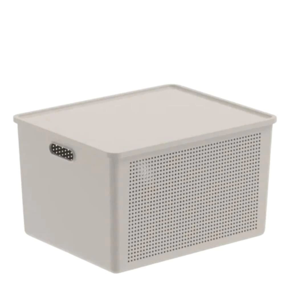 Cesto Organizador com Tampa ou Flow Bege 43x35x26cm