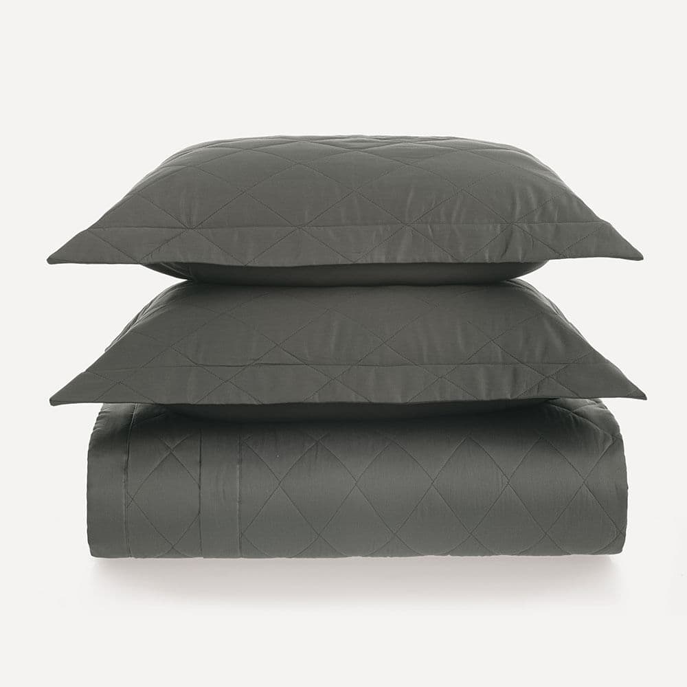 Colcha Casal com Porta-travesseiro 300 Fios Bossa Cinza Nanquim