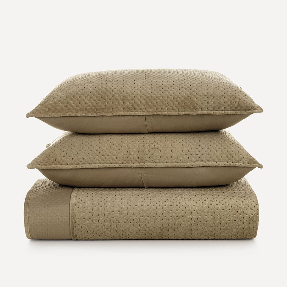 Colcha King com 2 Porta-travesseiros de veludo Loreto Taupe