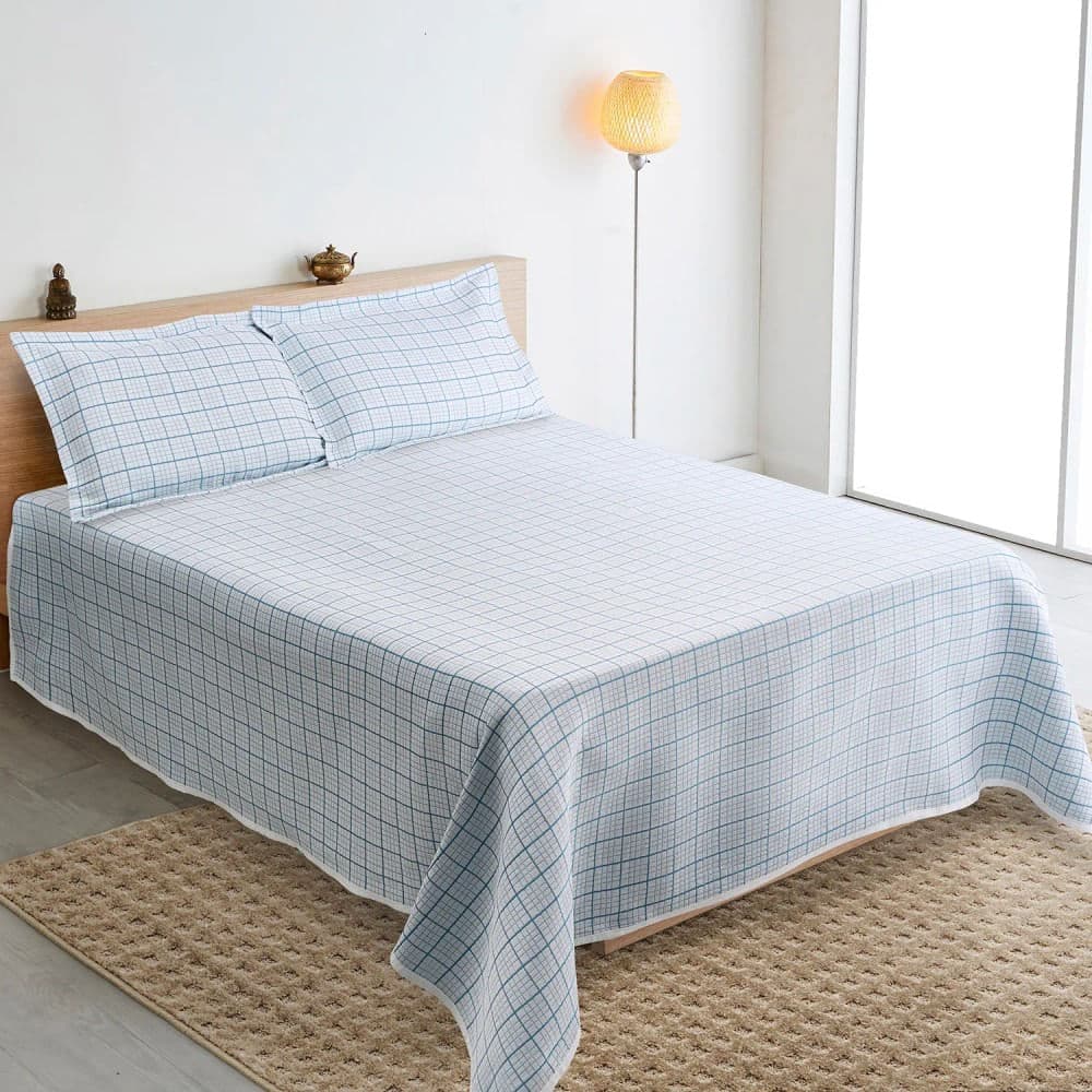 Colcha M.blanc Madras Quenn 3 Peças Azul Claro - Têxtil J. Serrano