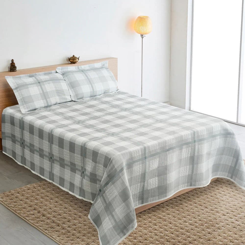 Colcha M.blanc Tartan Solteiro 2 Peças Cinza - Têxtil J. Serrano