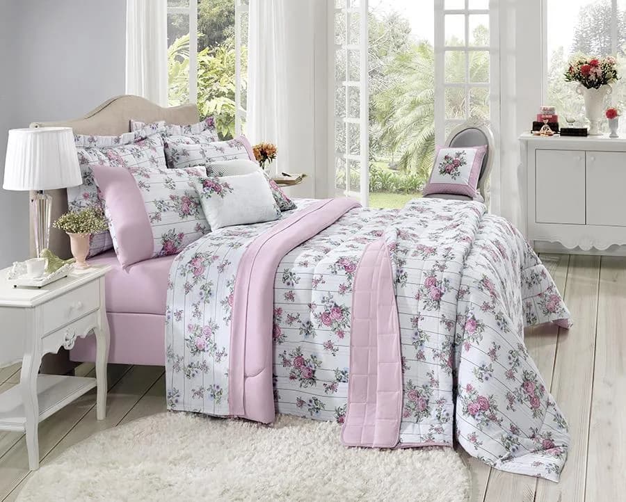 Colcha Matelassê de Malha Stampa Casal com 2 Porta Travesseiros - Lynel