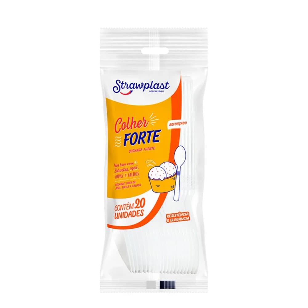 Colher Descartável 20 Unidades Branco - Strawplast
