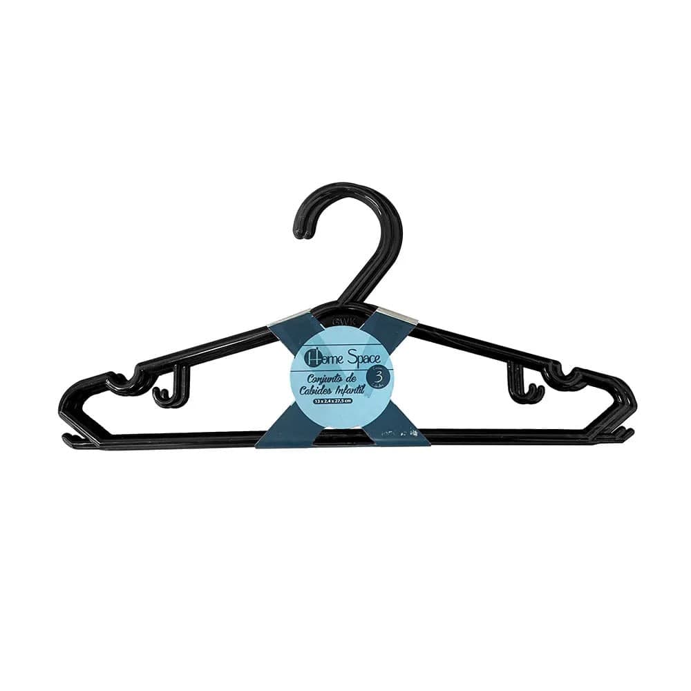 Conjunto de Cabides Infantil 3 Peças Preto - Home Space
