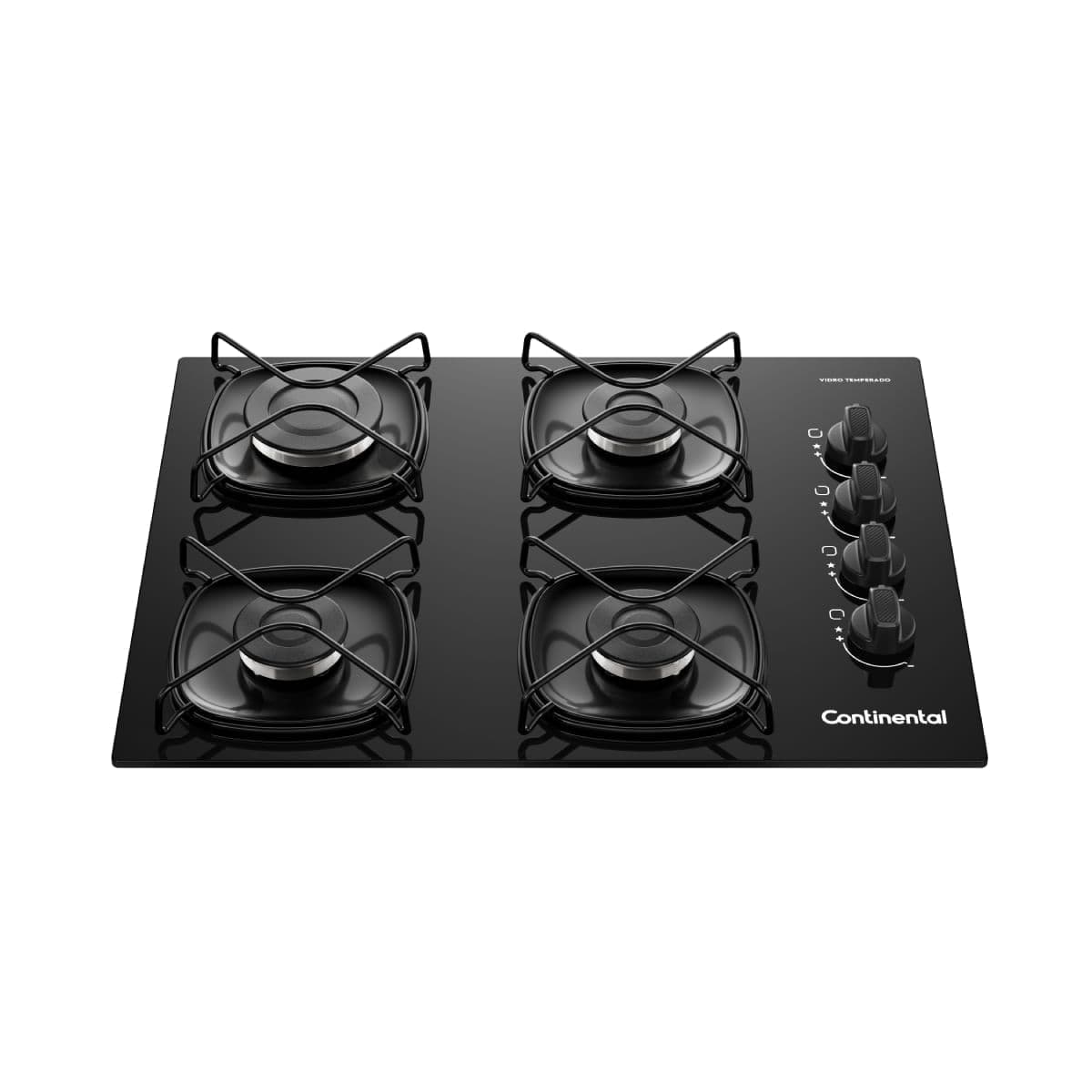 Cooktop 4 Bocas a Gás Continental Mesa de Vidro Preto com Acendimento Automático (KC4GR)