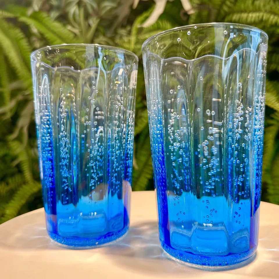 Copo Longo Acrílico Detalhes Bolhas Degradê Azul - Entrecasa