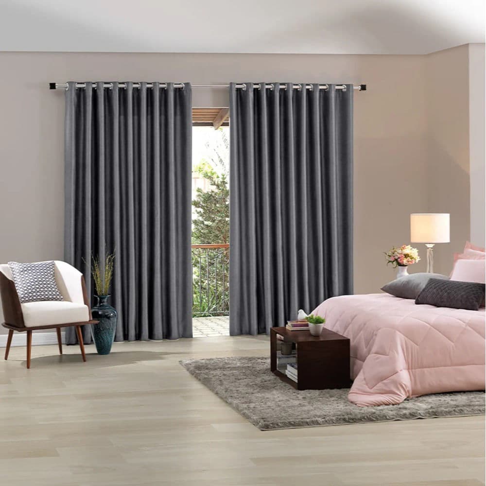 Cortina Corta-luz Tecido Blend 3x1,7m Cinza - Bella Janela