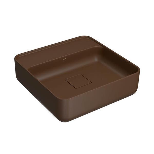 Cuba para Banheiro de Apoio Louça Quadrada Marrom Fosca 40x40cm com Mesa Slim Deca