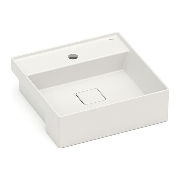 Cuba para Banheiro de Semi Encaixe Louça Quadrada Beige 40x40cm com Mesa Terra Roca