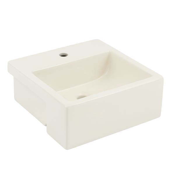 Cuba para Banheiro de Semi Encaixe Louça Quadrada Palha 42x43cm com Mesa Nancy Sensea