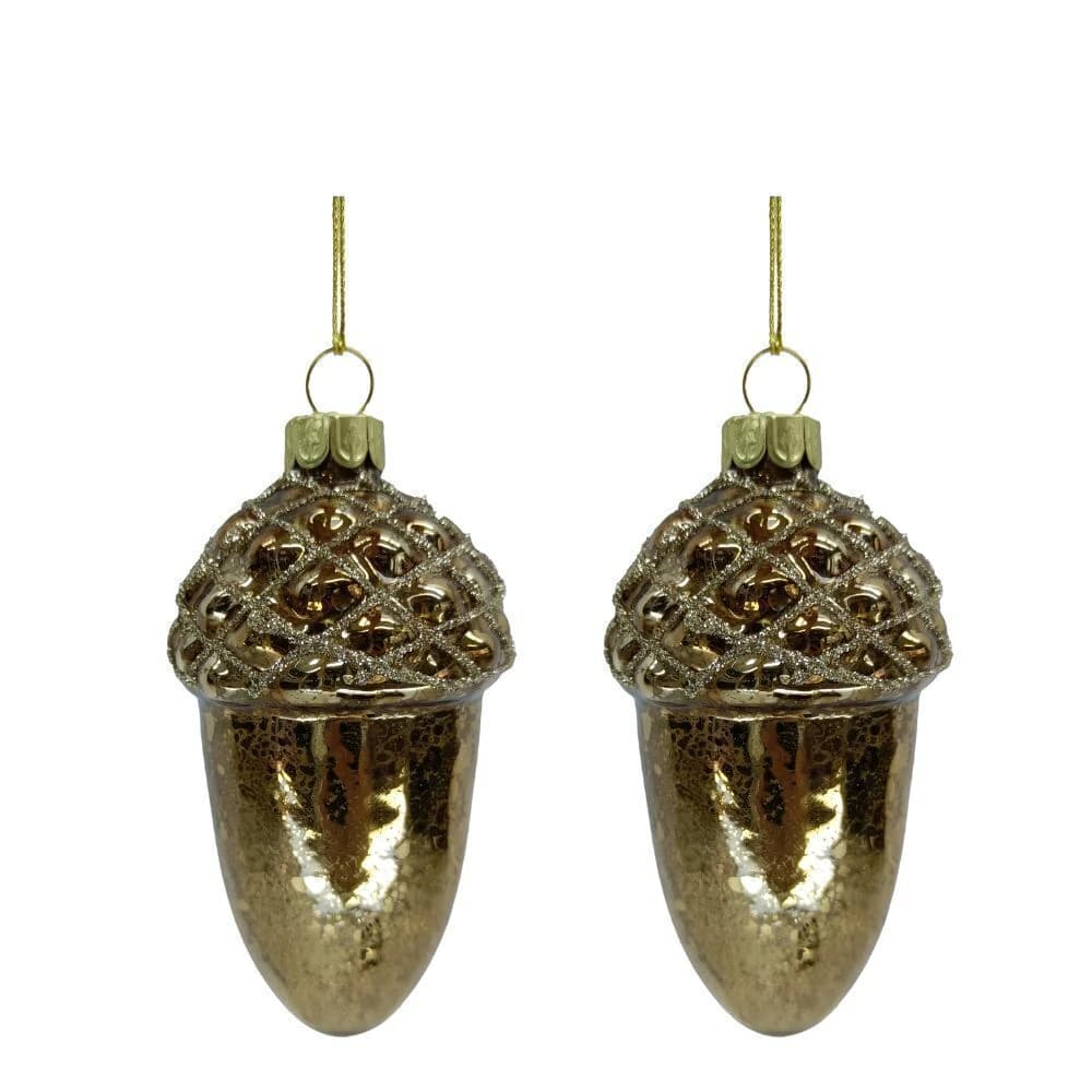 Enfeite para Árvore de Natal de Vidro Pine Gold 10cm 2pçs