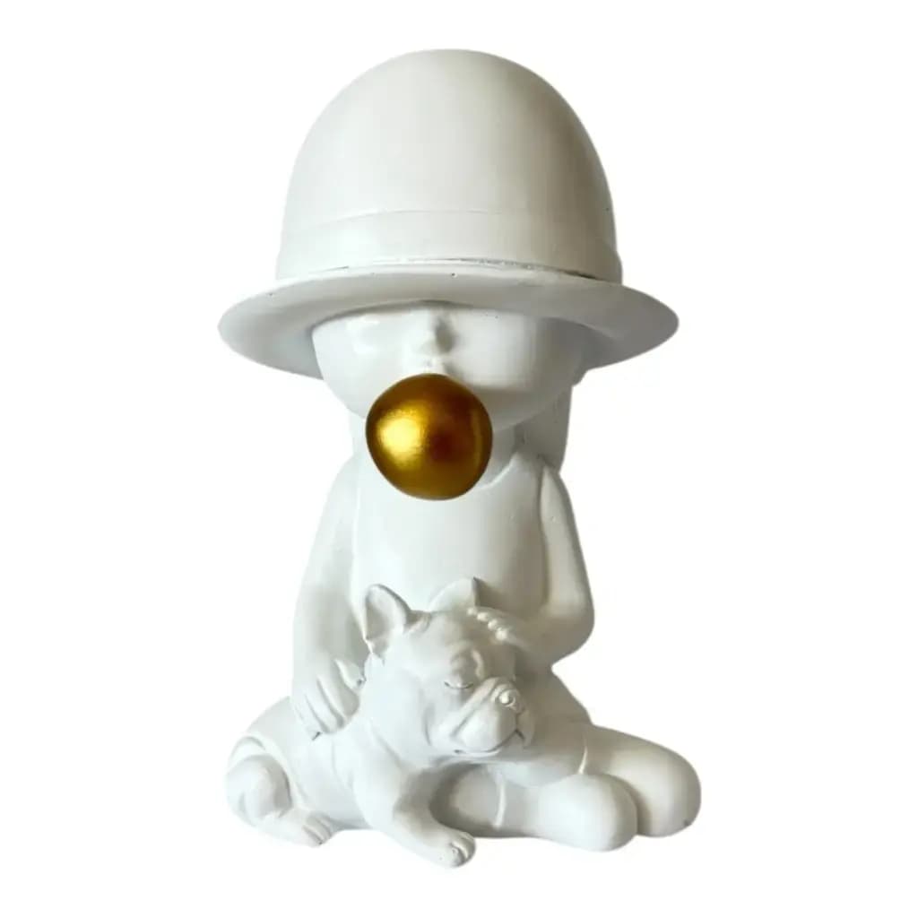 Escultura menina sentada com cachorro