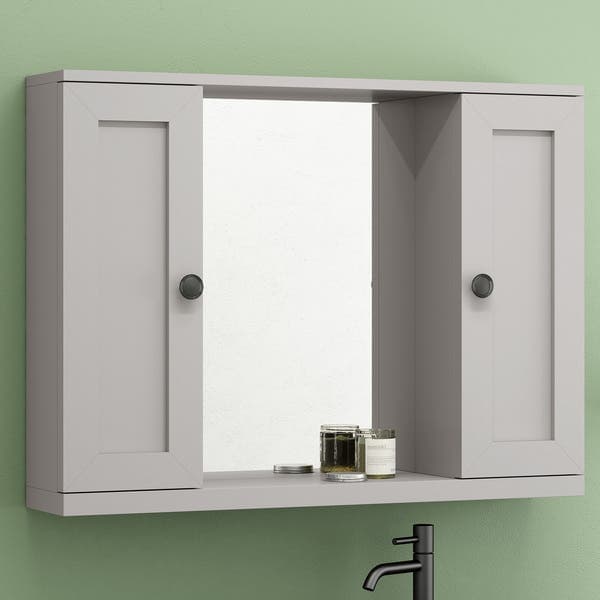 Espelheira para Banheiro 2 Portas 55,5x80,5x15cm Provençal Cinza Matte Astral Design
