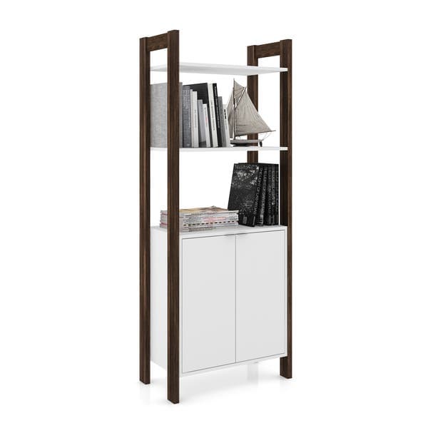 Estante de Madeira 65x165,5x35,5cm Branco e Nogal Videira Tecno Mobili