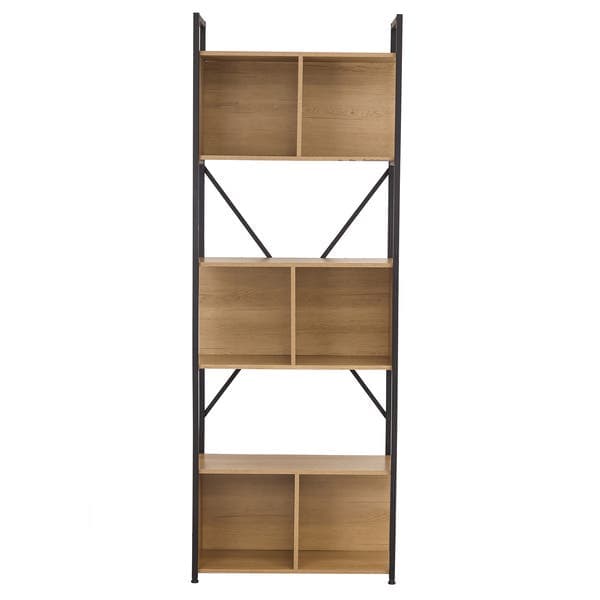 Estante para Livros de Metal e Madeira MDP com 6 Prateleiras 3 Nichos Preta Industrial 202x72x33cm 42kg Kappesberg
