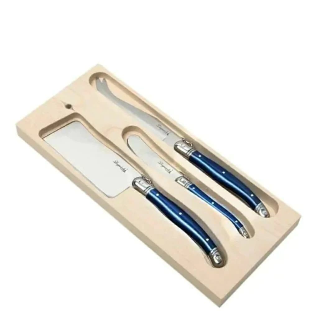 Faca para Queijo de Aço Inox Laguiole Azul 3pçs