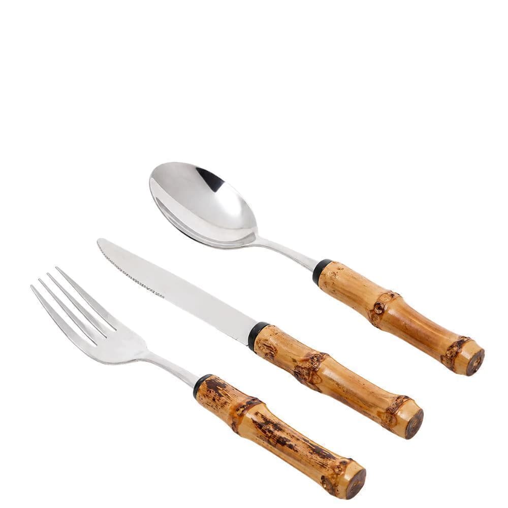 Faqueiro para Sobremesa de Bambu e Aço Inox 18pçs