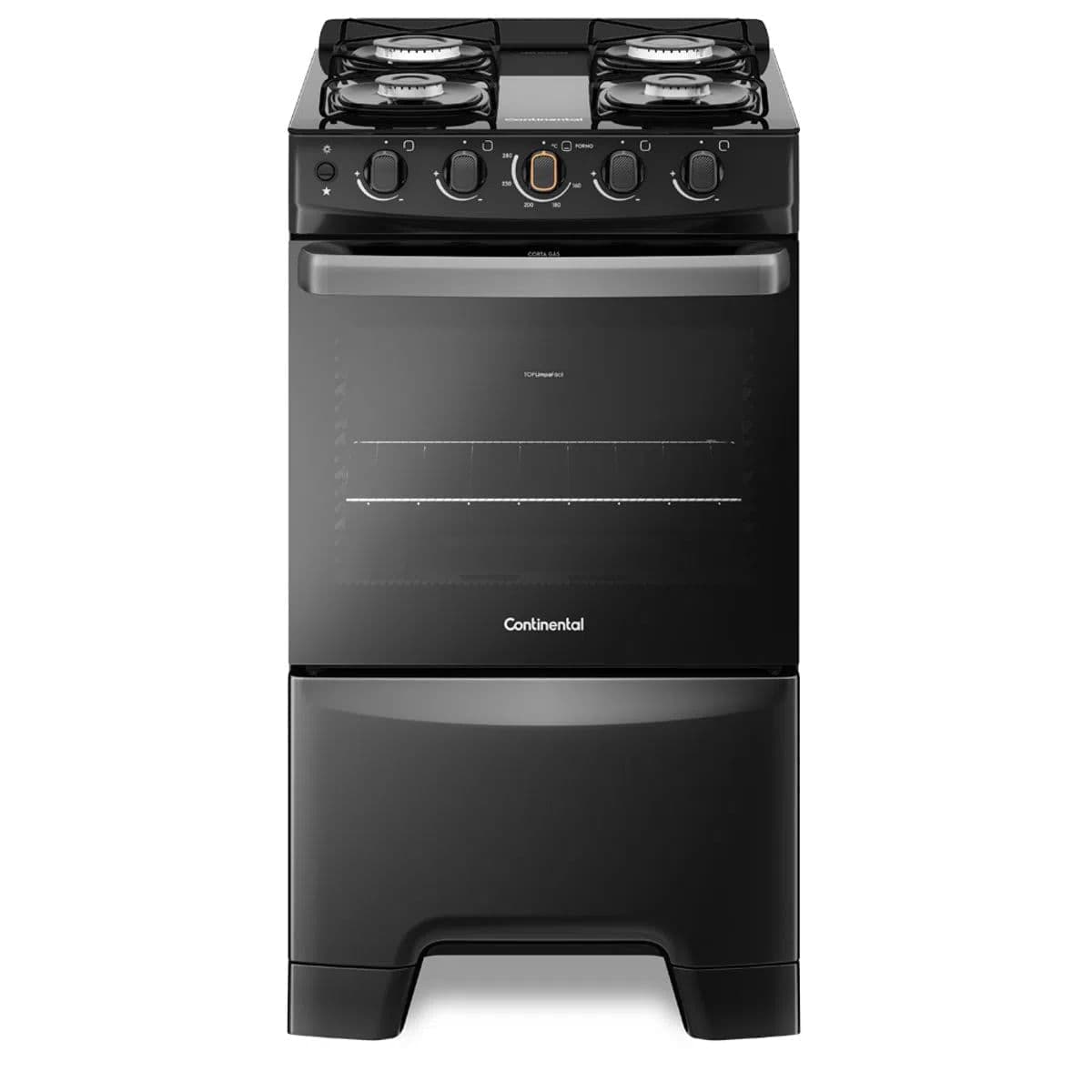 Fogão 4 Bocas Continental Preto Automático com TOPLimpaFácil e Mesa de Vidro (FC4FP) Premium