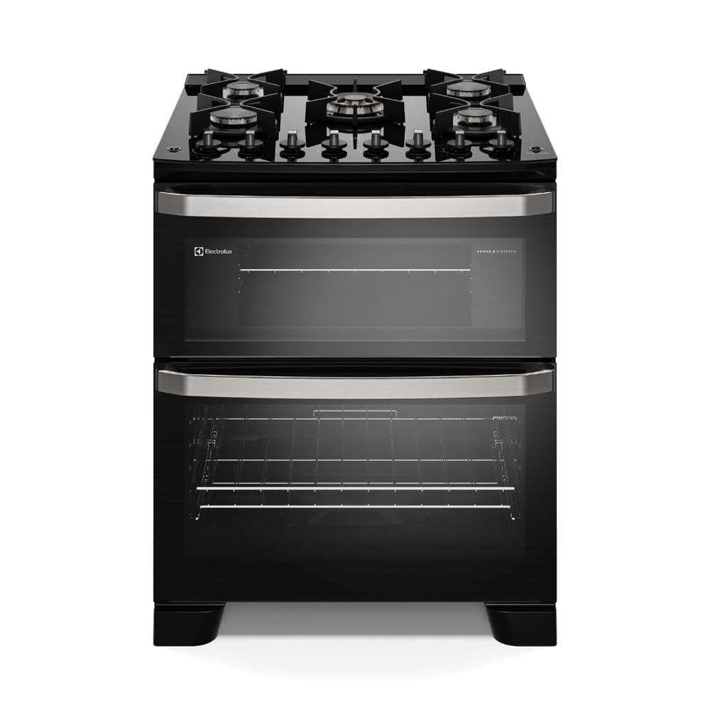 Fogão 5 bocas Electrolux Preto Experience Mesa de Vidro, 2 Fornos e PerfectCook360 (FE5DB)
