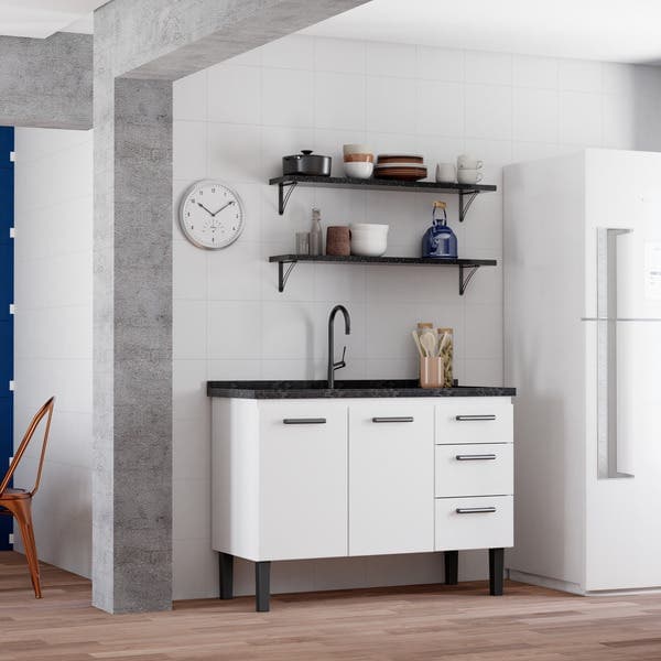 Gabinete de Cozinha 2 Portas 3 Gavetas 117x85x48cm Aço Branco Atenas Cozimax