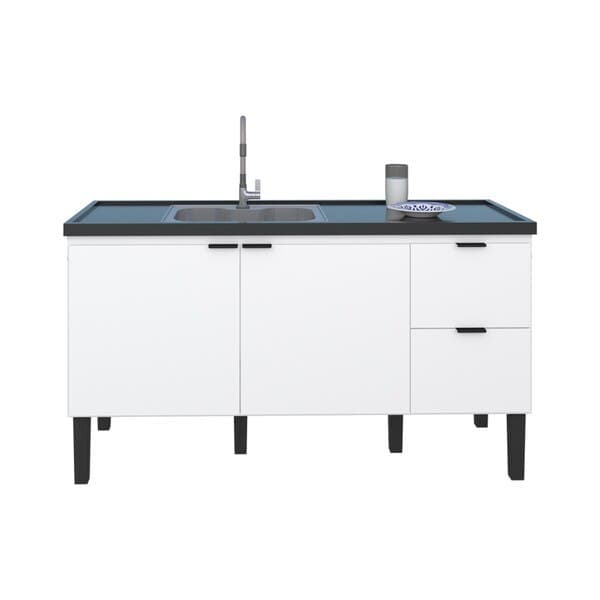 Gabinete de Cozinha MDP Branco com 2 Gavetas e 2 Portas 144x79x51cm Colibri Cozimax