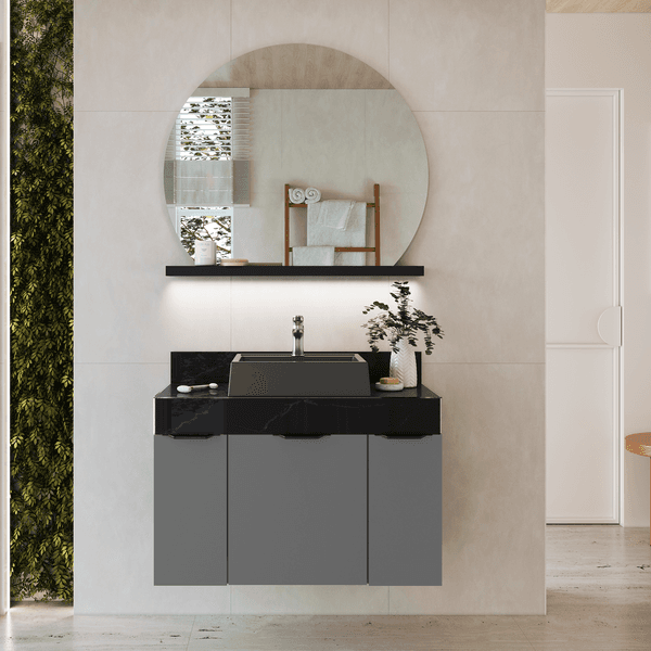 Gabinete para Banheiro 80cm Madeira MDF Preto e Cinza Melissa Darabas Agardi