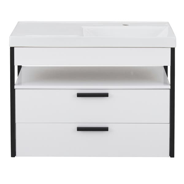 Gabinete para Banheiro com Cuba 80cm Madeira MDF Branco Quadri Sensea