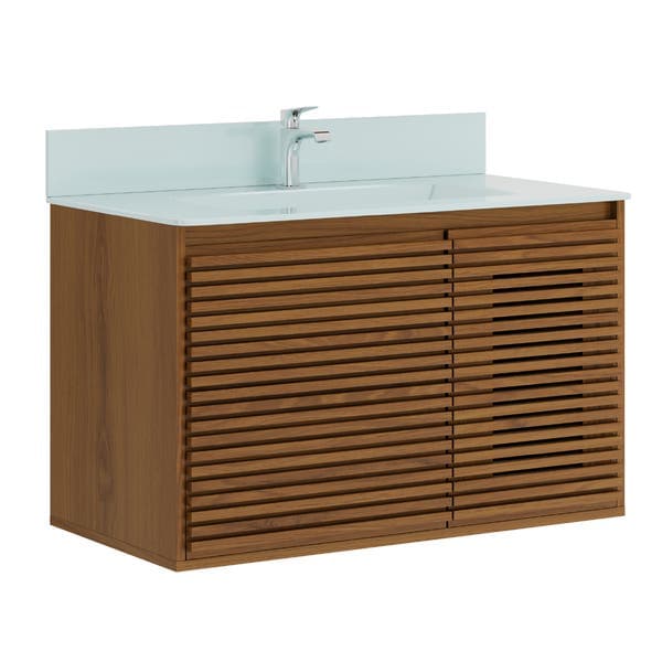 Gabinete para Banheiro com Cuba 80cm Madeira MDF Freijó Creta Astral Design
