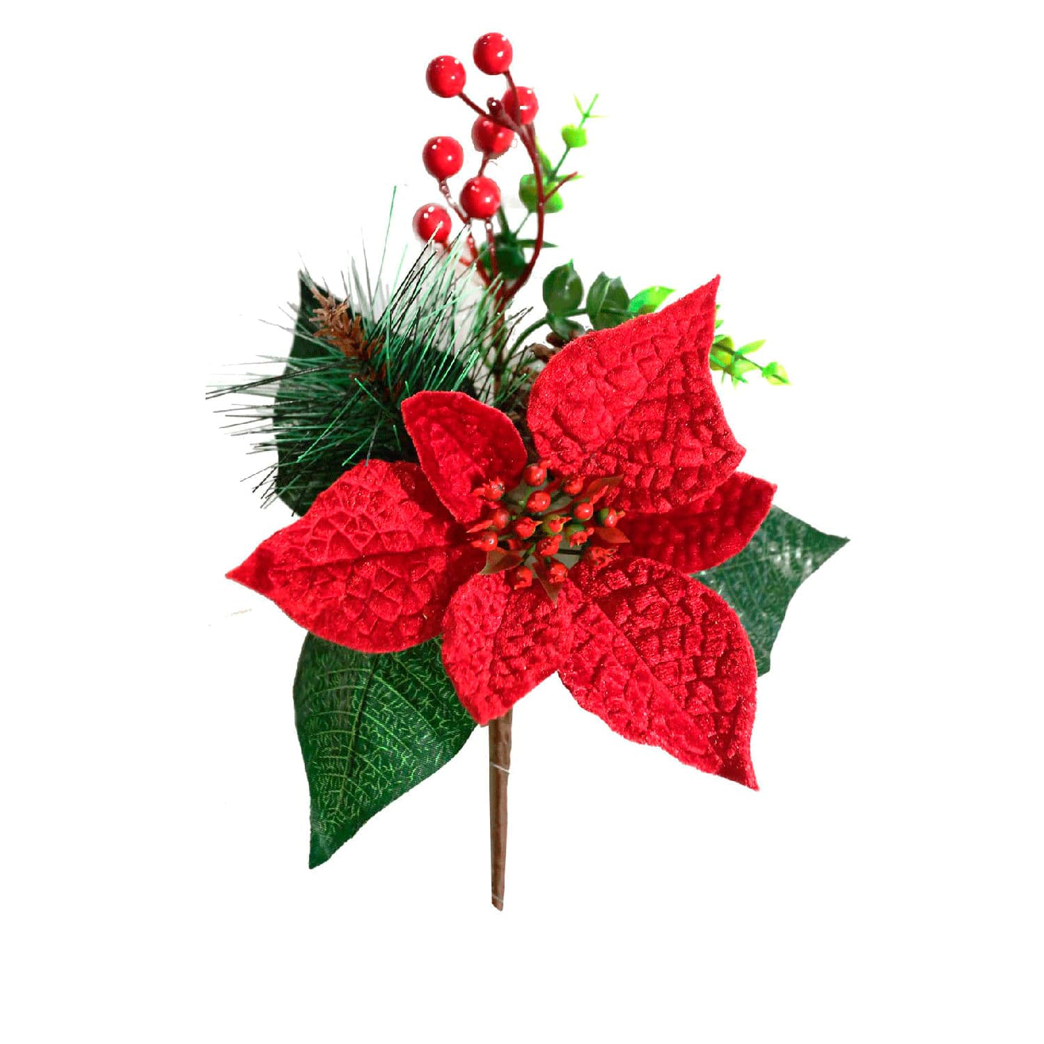 Galho Bico de Papagaio em Veludo Folhas e Berries 30cm - Yangzi