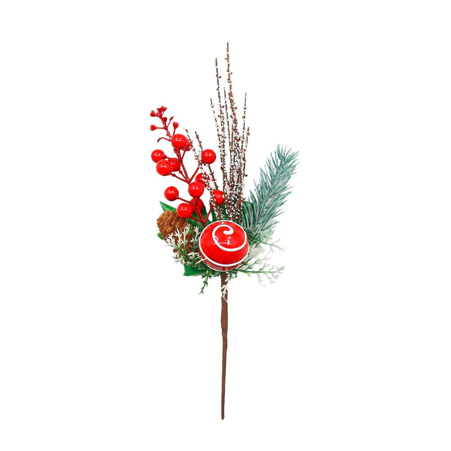 Galho Candy Ice Bola e Berries 30cm Vermelho - Yangzi