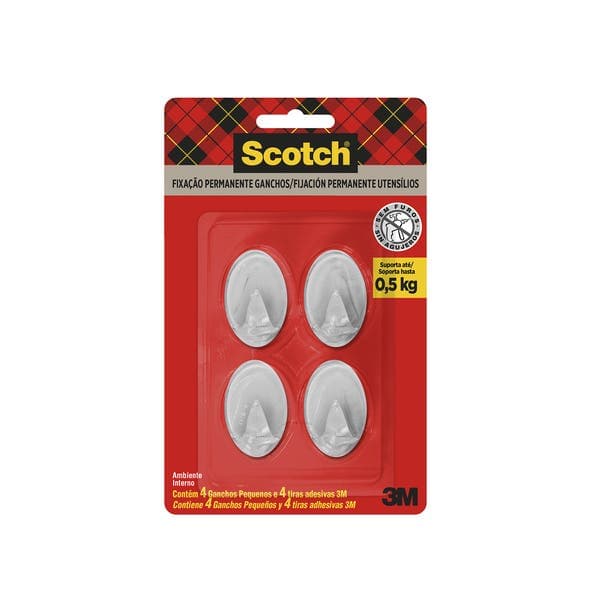 Gancho Adesivo 0,5kg Transparente Scotch 4 peças