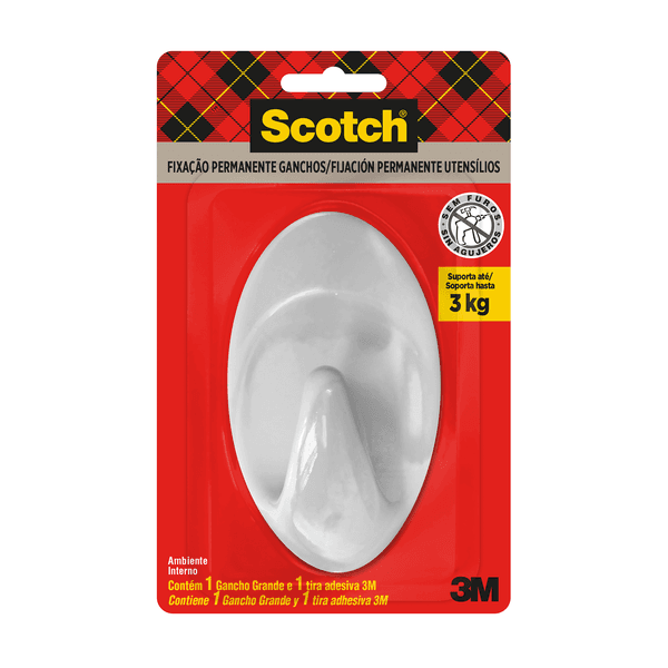 Gancho Adesivo 3kg Branco Scotch 1 peça