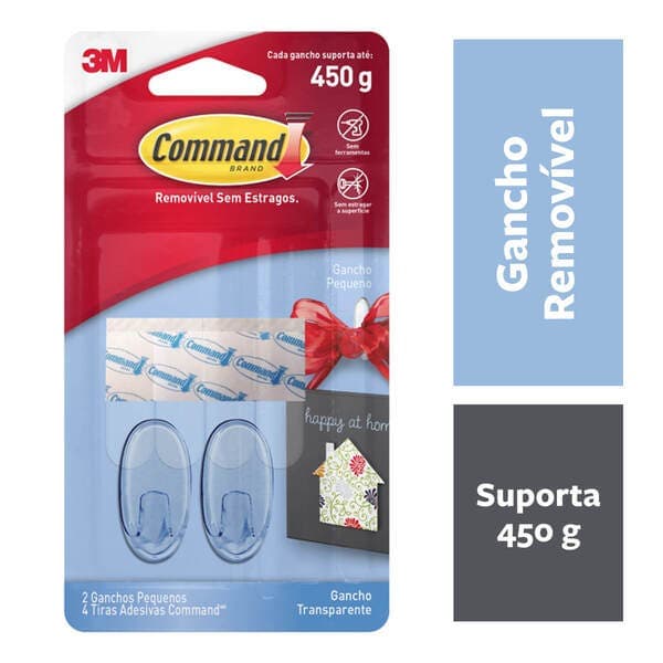 Gancho Adesivo Pequeno 0,45 kg Transparente Command 3M 2 unds