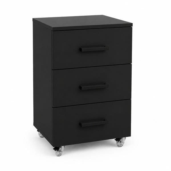 Gaveteiro de MDF e MDP Preto 3 Gavetas 40x35x62cm com Rodas Office One Atlas Agardi