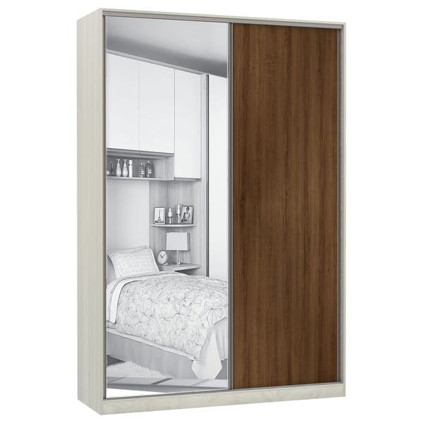Guarda-Roupa Solteiro Modulado Legno 2 Portas de Correr Nogueira Espelho 3 Gavetas MDP 236x159,2x54,5cm Prime Luciane