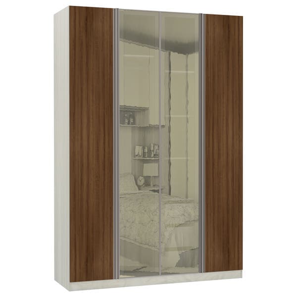 Guarda-Roupa Solteiro Modulado Legno 4 Portas de Abrir Nogueira e Reflecta Bronze MDP 236x159,2x56cm Prime Luciane