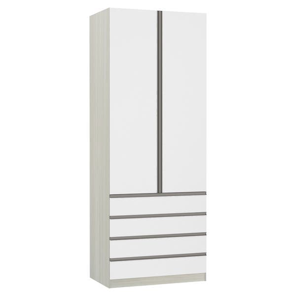 Guarda-Roupa Solteiro Modulado Legno Crema 2 Portas de Abrir Branco 4 Gavetas MDP 236x90,4x56cm Prime Luciane