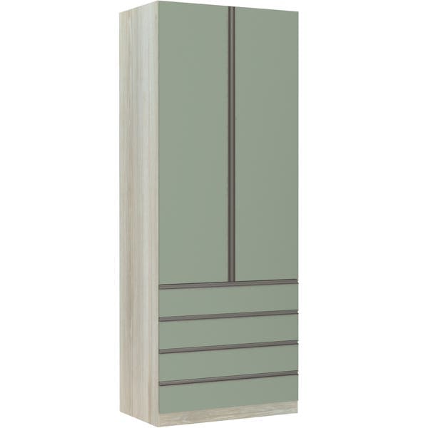 Guarda-Roupa Solteiro Modulado Legno Crema 2 Portas de Abrir Verde Jade 4 Gavetas MDP 236x90,4x54,5cm Prime Luciane