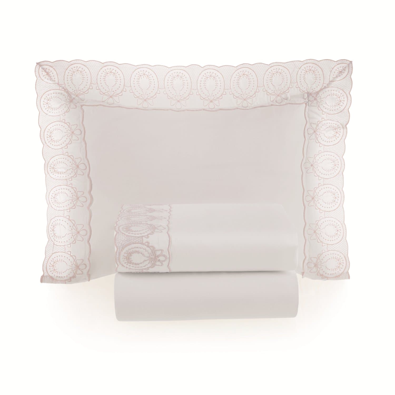 Jogo 03 Peças Berço Bambini Olivia 300 Fios Trussardi Branco e Soft Nude 110cm x 160cm